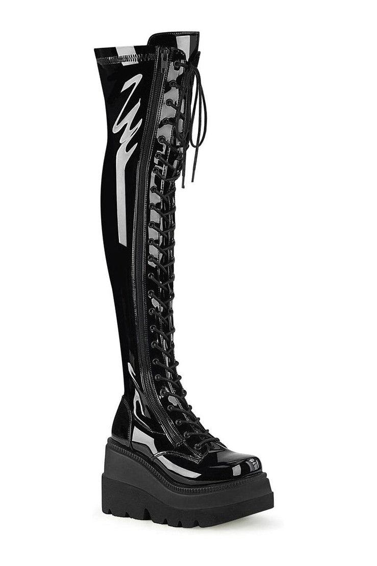 SHAKER-374 Thigh Boot | Black Patent-Thigh Boots-Demonia-SEXYSHOES.COM