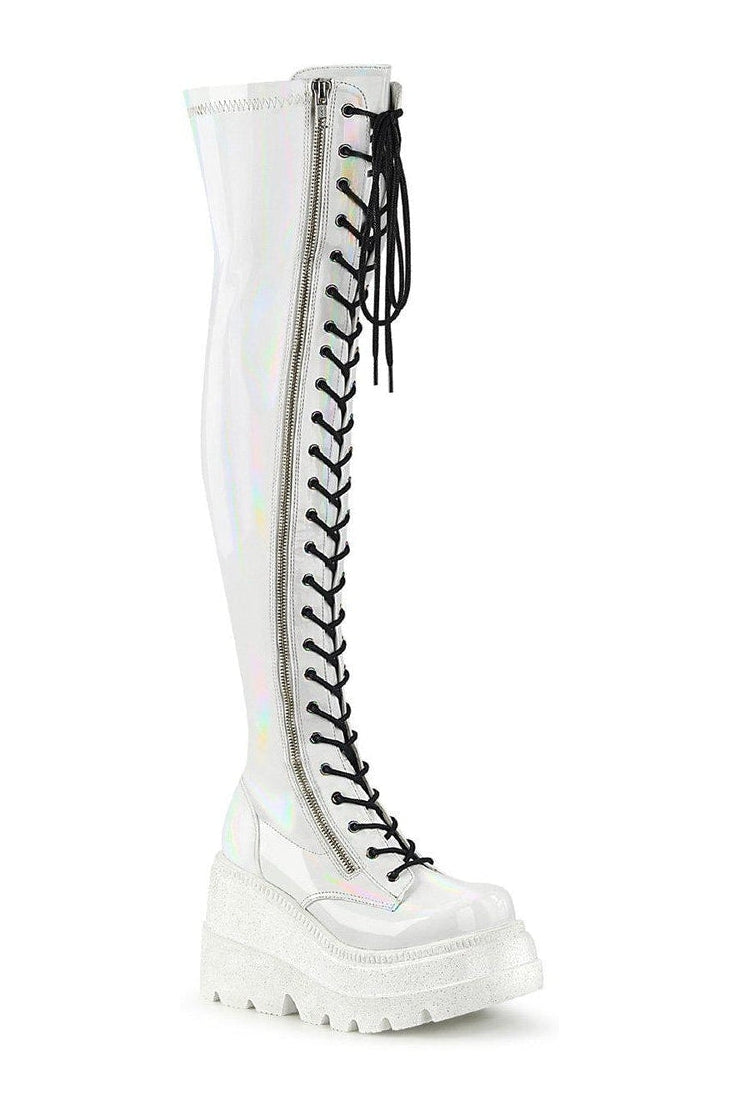 Demonia SHAKER-374 Thigh Boot in Hologram Patent from SexyShoes.com