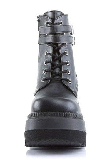 SHAKER-52 Ankle Boot | Black Faux Leather-Ankle Boots-Demonia-SEXYSHOES.COM