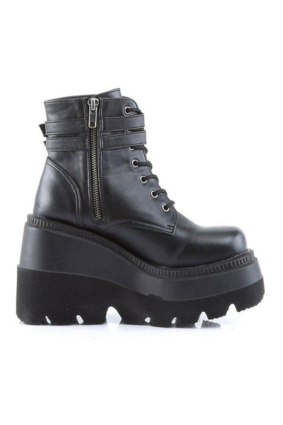 Demonia SHAKER-52 Ankle Boot in Black Faux Leather