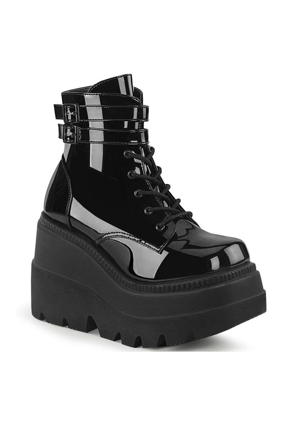 Demonia SHAKER-52 Ankle Boot in Black Patent