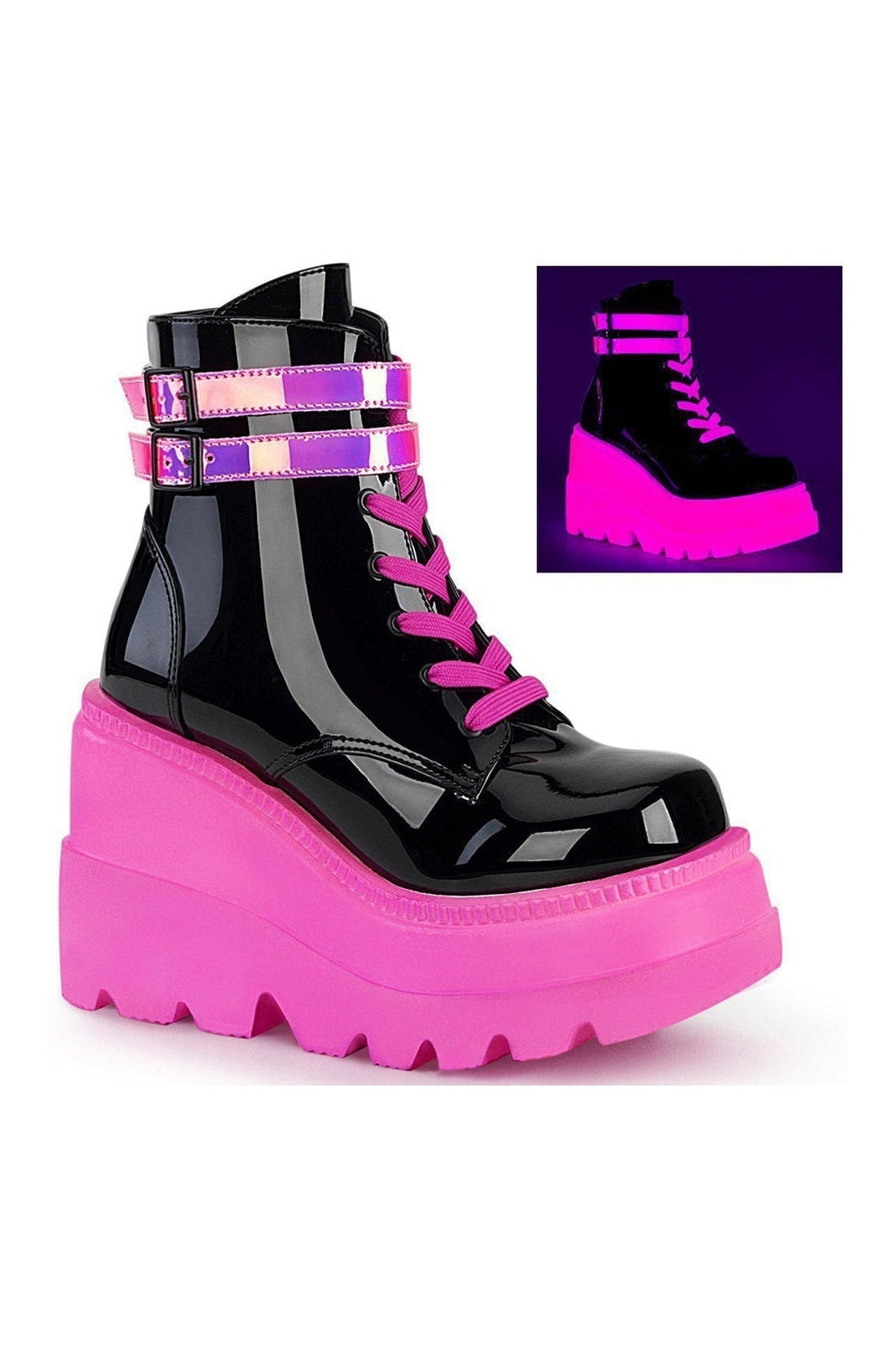 Demonia SHAKER-52 Ankle Boot in Black Patent from SexyShoes.com