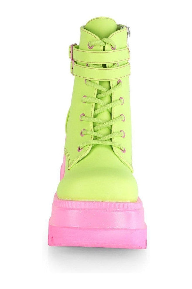 SHAKER-52 Ankle Boot | Green Faux Leather-Ankle Boots-Demonia-SEXYSHOES.COM