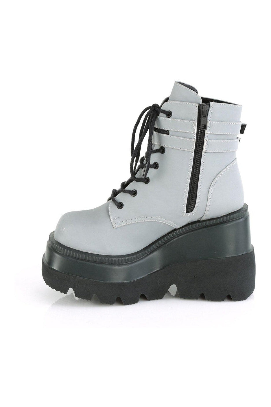 Demonia SHAKER-52 Ankle Boot in Grey Faux Leather