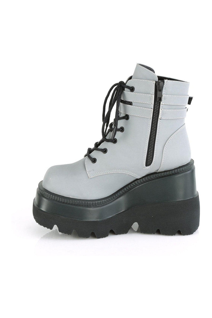 Demonia SHAKER-52 Ankle Boot in Grey Faux Leather