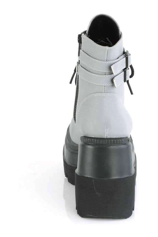 SHAKER-52 Ankle Boot | Grey Faux Leather-Ankle Boots-Demonia-SEXYSHOES.COM