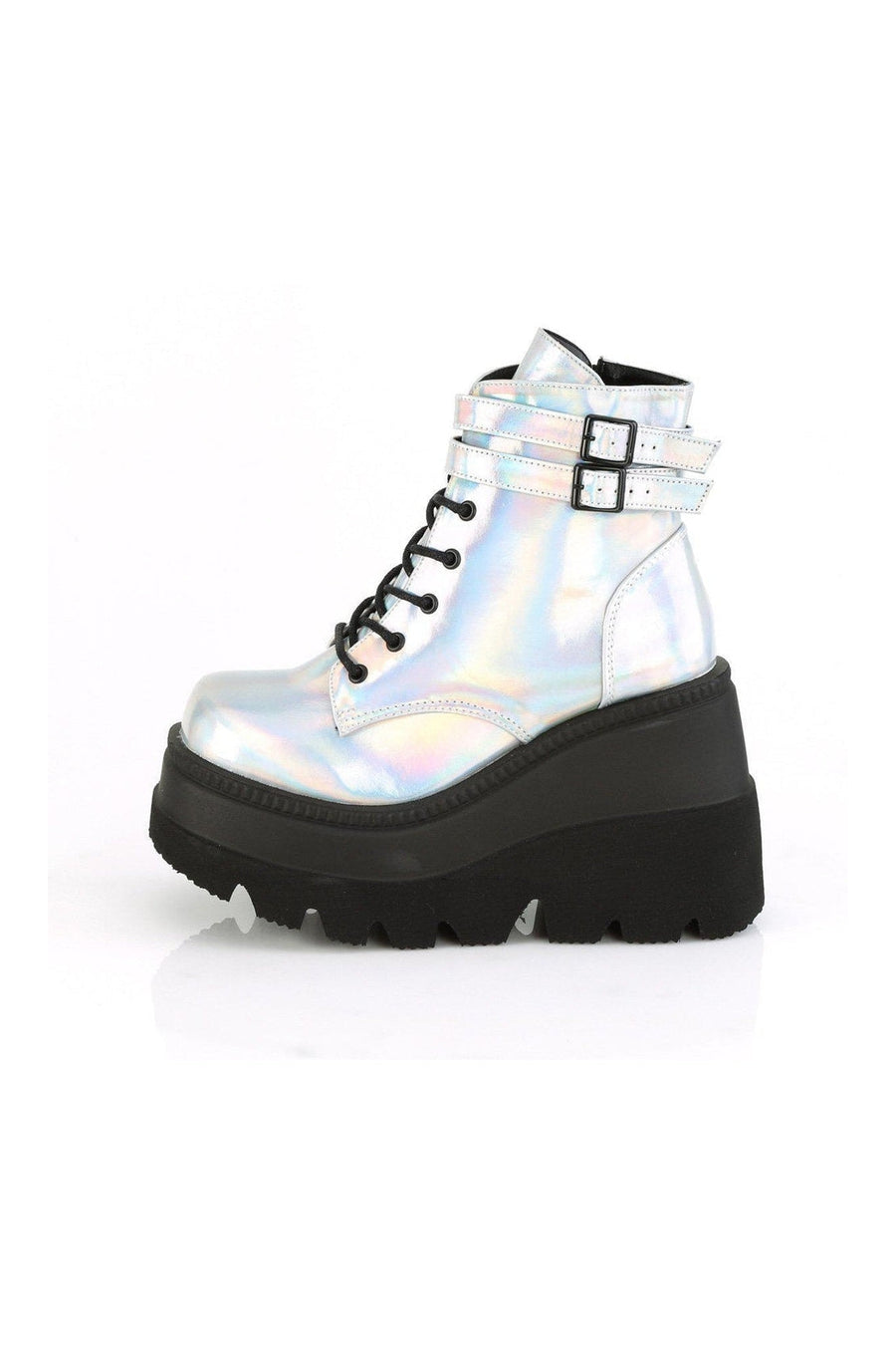 Demonia SHAKER-52 Ankle Boot in Hologram Faux Leather