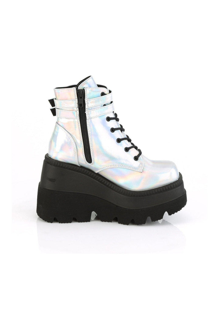 SHAKER-52 Ankle Boot | Hologram Faux Leather-Ankle Boots-Demonia-SEXYSHOES.COM