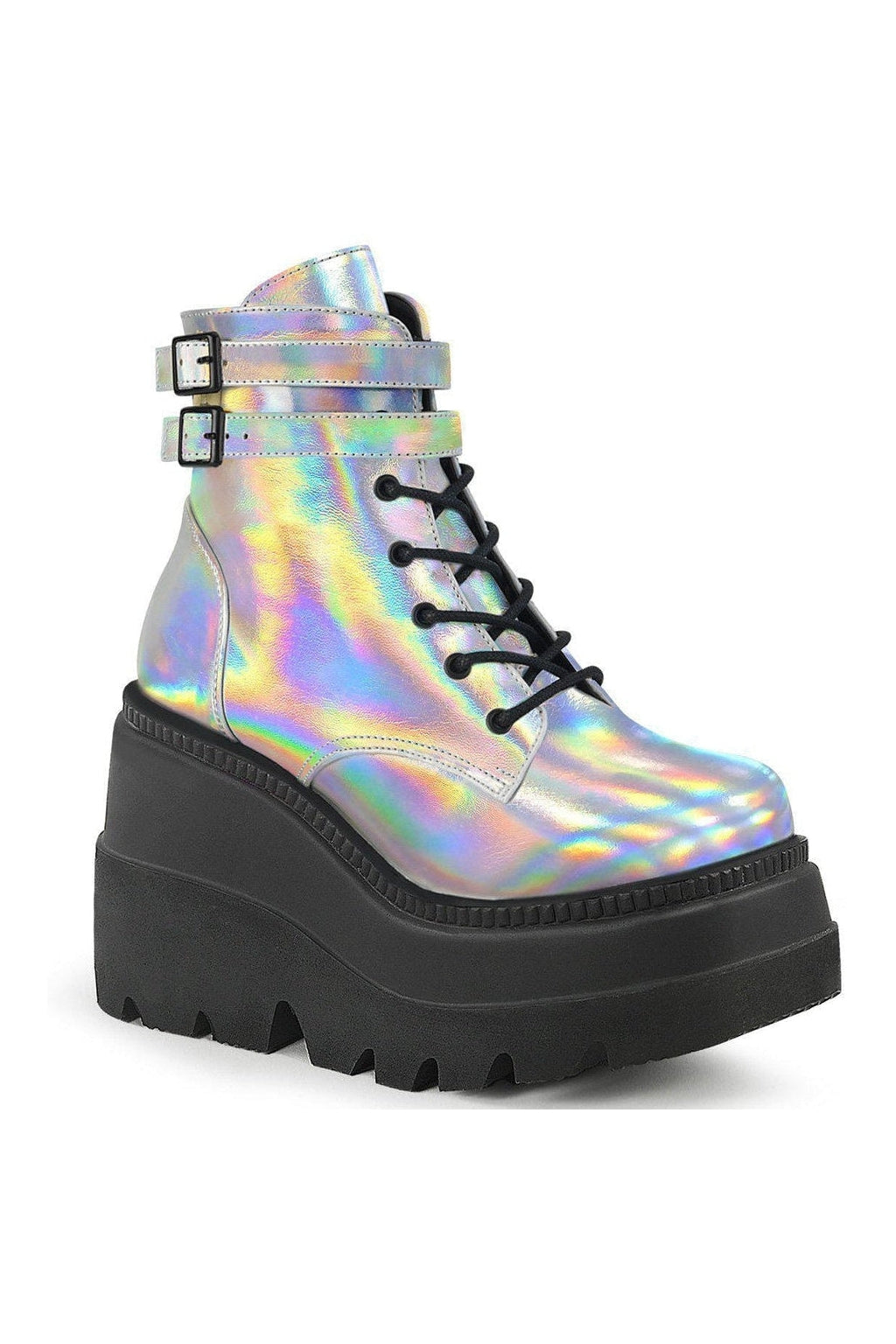 SHAKER-52 Ankle Boot | Hologram Faux Leather-Ankle Boots-Demonia-SEXYSHOES.COM