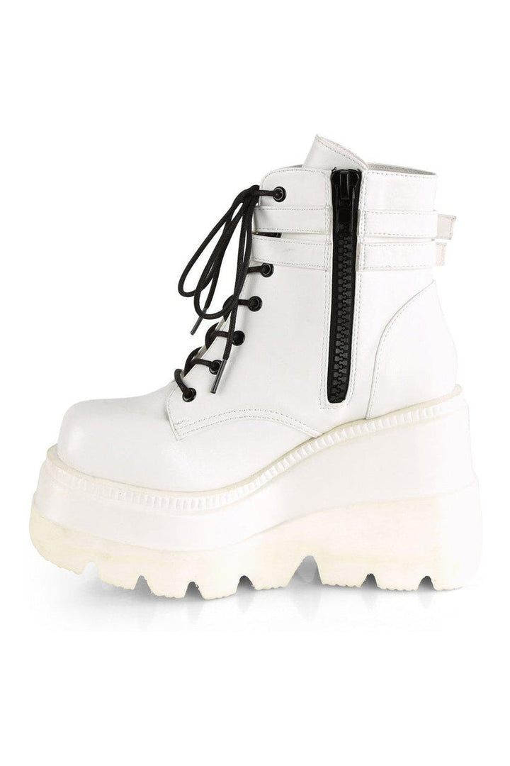 SHAKER-52 Ankle Boot | White Faux Leather-Ankle Boots-Demonia-SEXYSHOES.COM