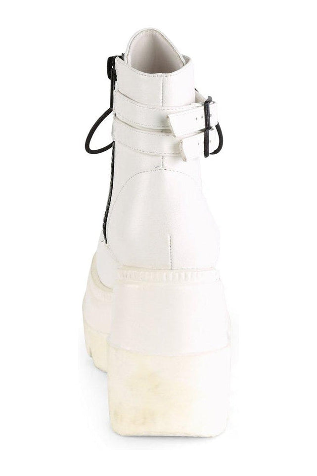 Demonia SHAKER-52 Ankle Boot in White Faux Leather
