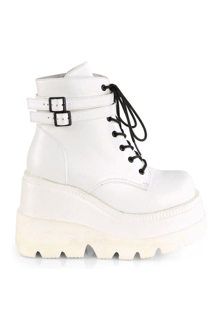Demonia SHAKER-52 Ankle Boot in White Faux Leather