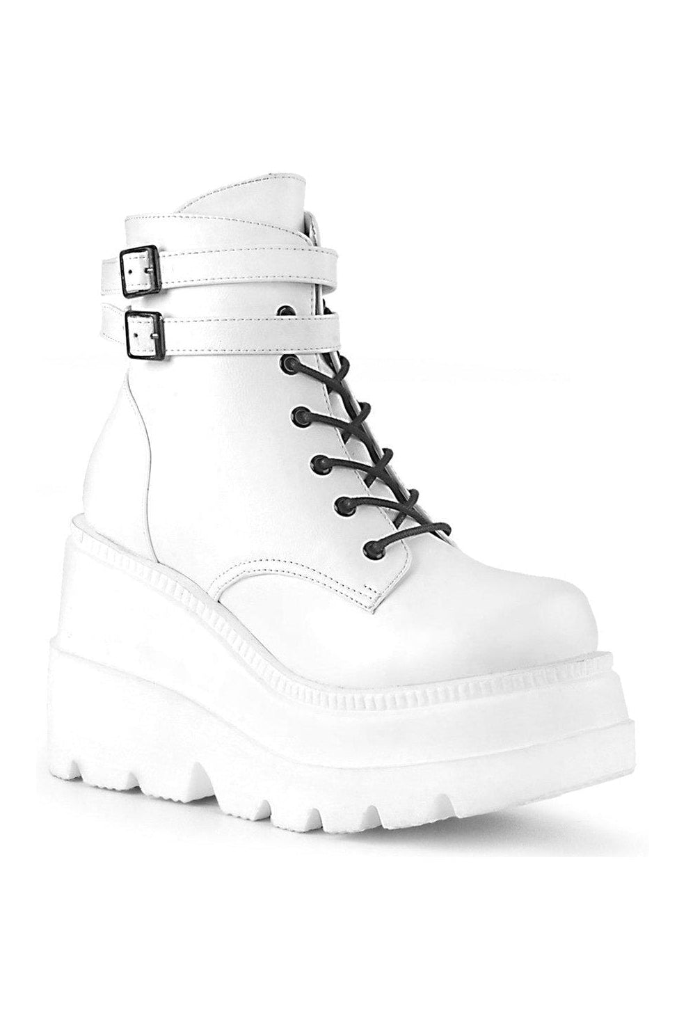Demonia SHAKER-52 Ankle Boot in White Faux Leather from SexyShoes.com