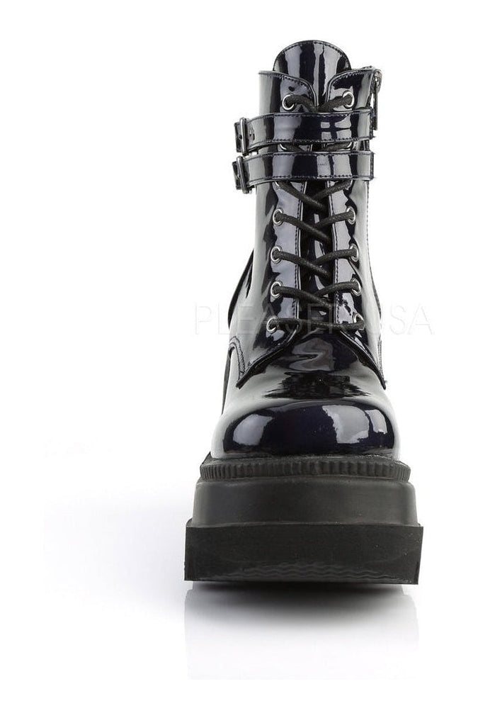 SHAKER-52 Demonia Wedge | Black Faux Leather-Demonia-Ankle Boots-SEXYSHOES.COM