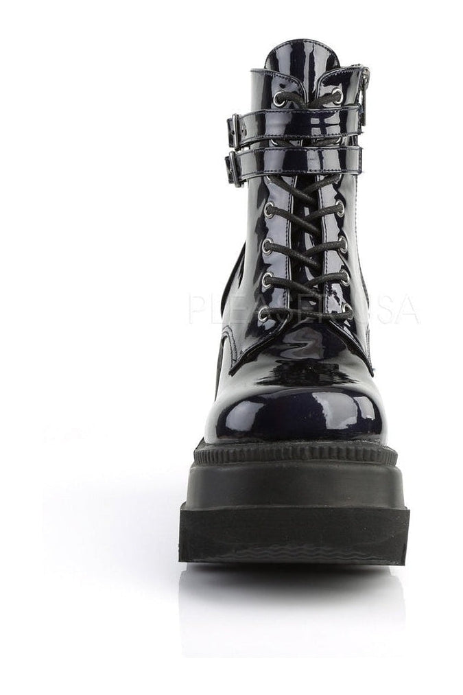 SHAKER-52 Demonia Wedge | Black Faux Leather
