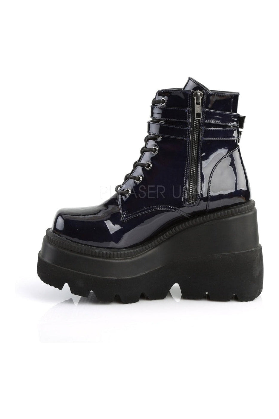 Demonia SHAKER-52  Wedge in Black Faux Leather