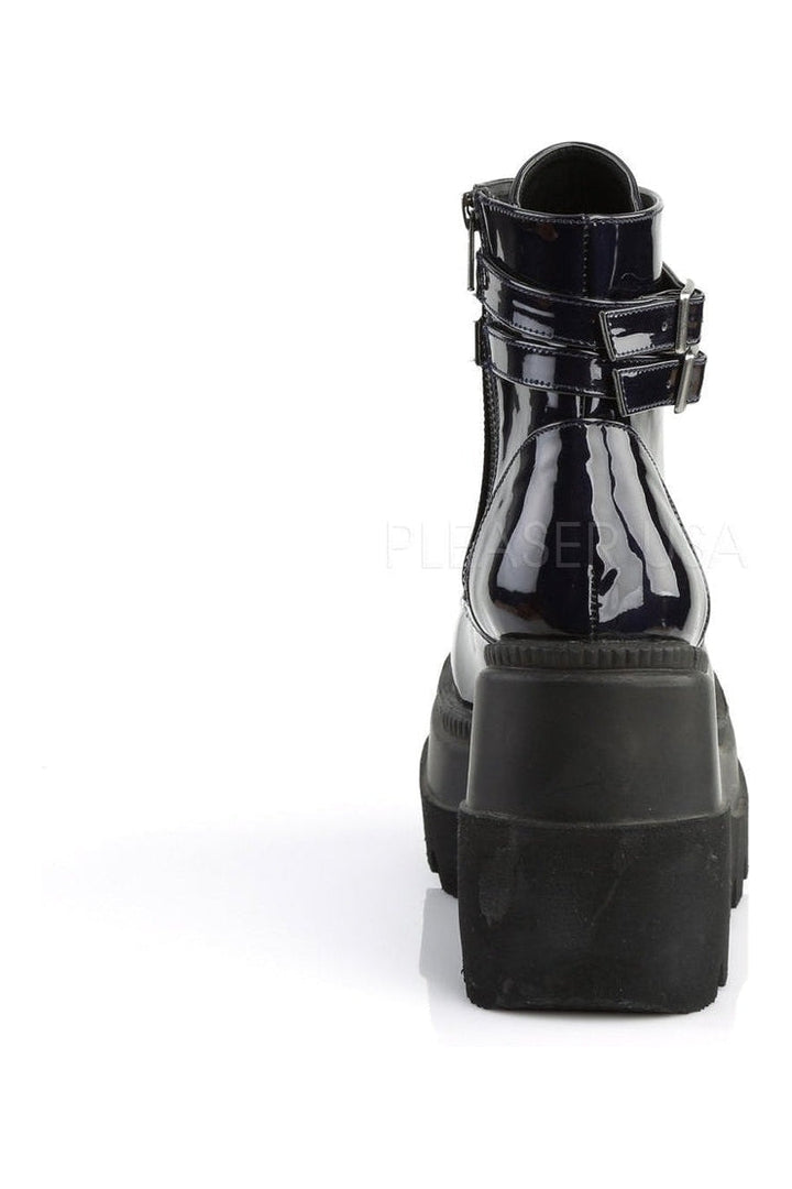 SHAKER-52 Demonia Wedge | Black Faux Leather-Demonia-Ankle Boots-SEXYSHOES.COM