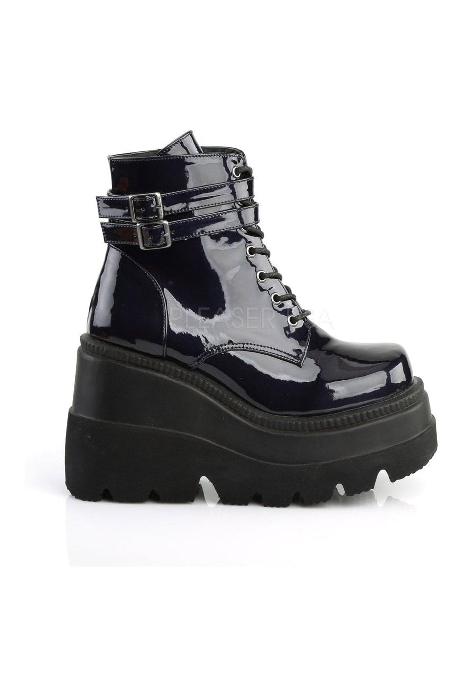 Demonia SHAKER-52  Wedge in Black Faux Leather