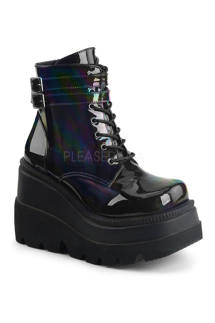 SHAKER-52 Demonia Wedge | Black Faux Leather-Demonia-Black-Ankle Boots-SEXYSHOES.COM