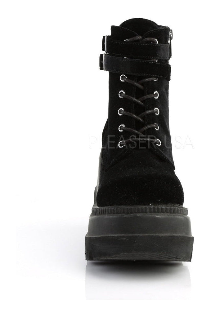 SHAKER-52 Demonia Wedge | Black Velvet-Demonia-Ankle Boots-SEXYSHOES.COM