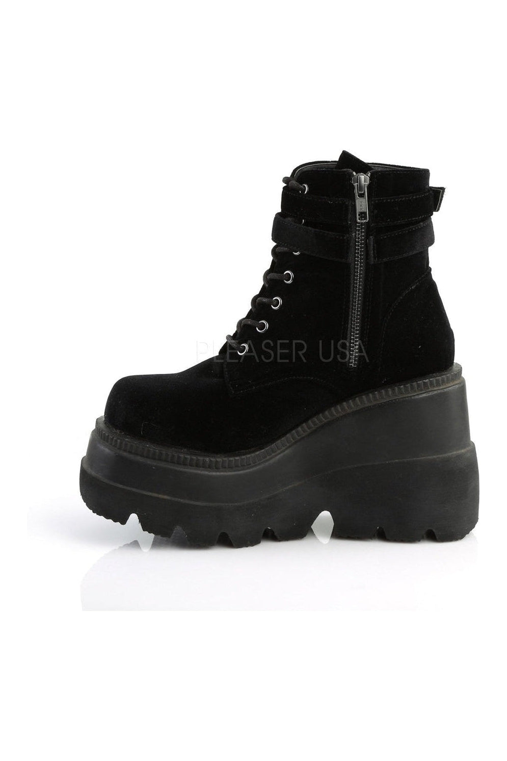 Demonia SHAKER-52  Wedge in Black Velvet