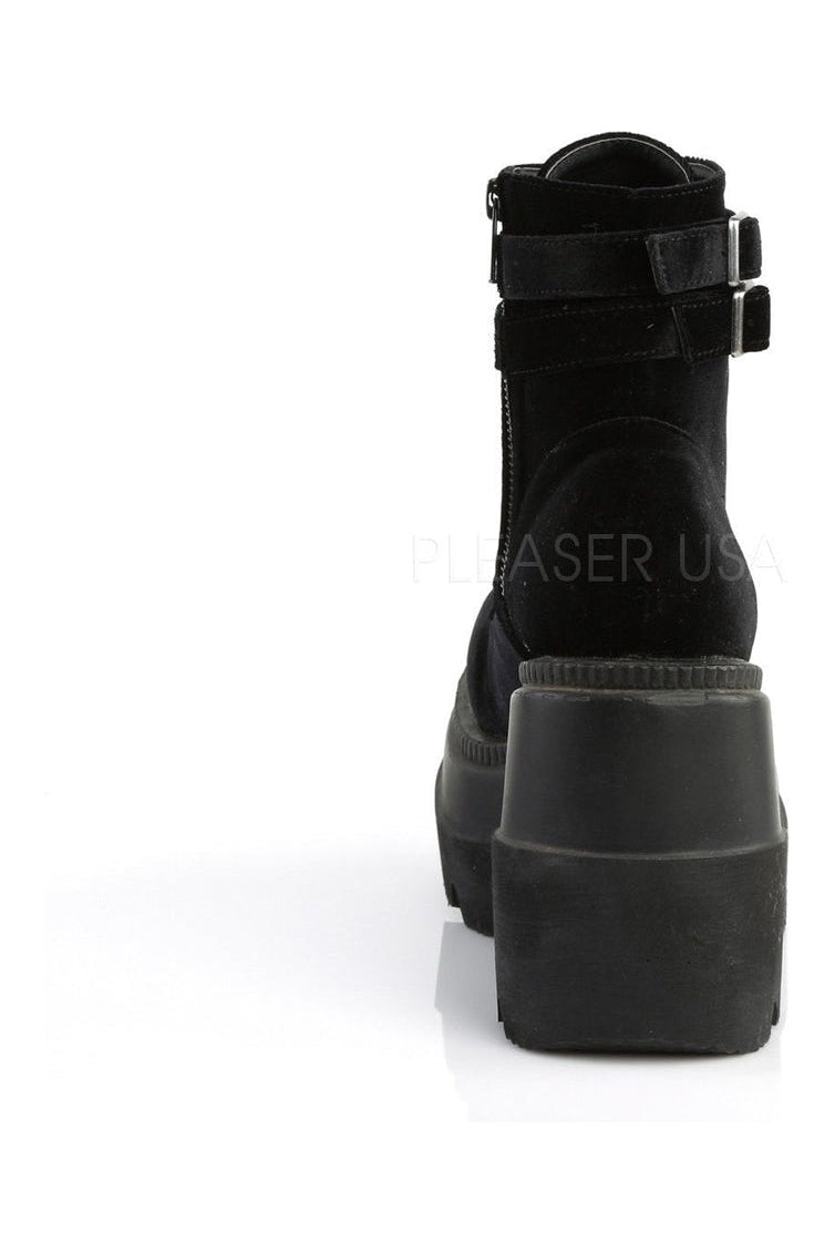 SHAKER-52 Demonia Wedge | Black Velvet-Demonia-Ankle Boots-SEXYSHOES.COM