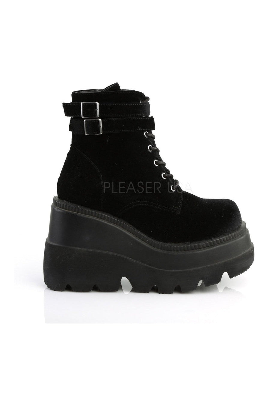 Demonia SHAKER-52  Wedge in Black Velvet