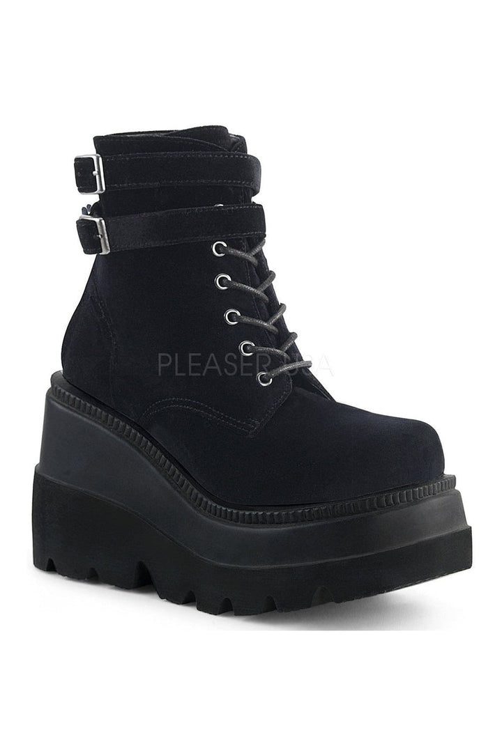 SHAKER-52 Demonia Wedge | Black Velvet-Demonia-Black-Ankle Boots-SEXYSHOES.COM