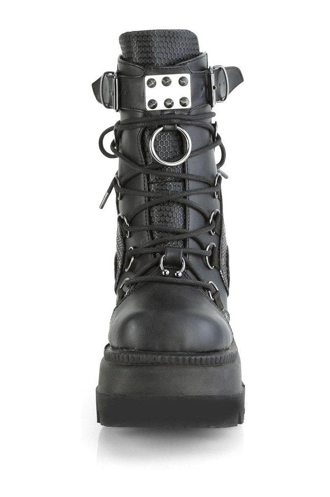Demonia SHAKER-60 Ankle Boot in Black Faux Leather