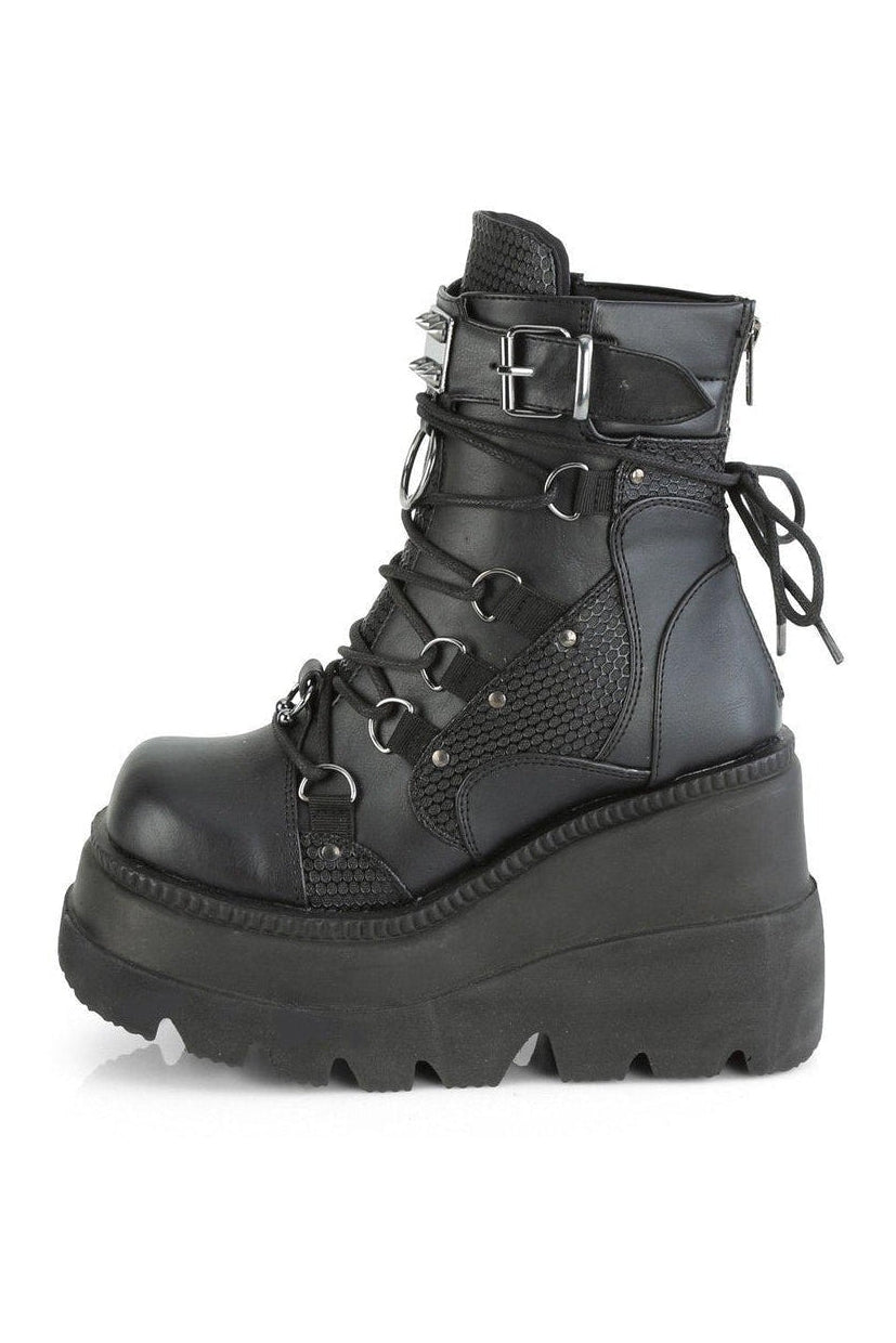 Demonia SHAKER-60 Ankle Boot in Black Faux Leather