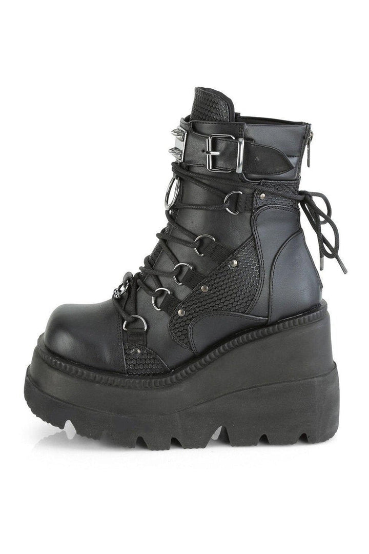 SHAKER-60 Ankle Boot | Black Faux Leather-Ankle Boots-Demonia-SEXYSHOES.COM