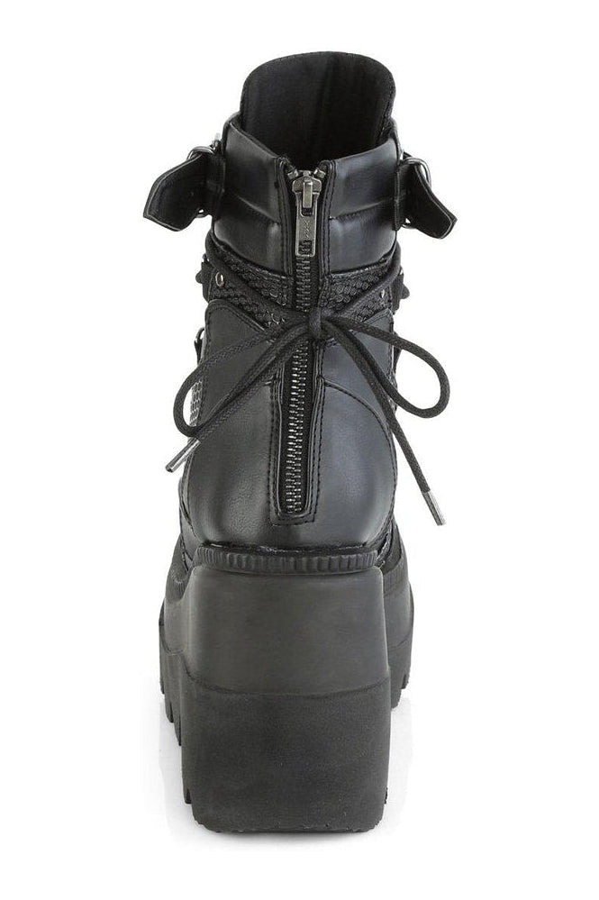 Demonia SHAKER-60 Ankle Boot in Black Faux Leather