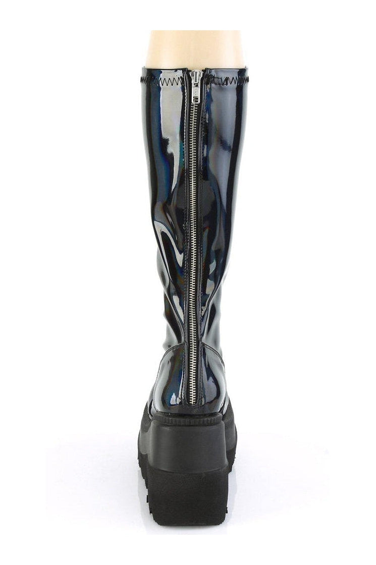 Demonia SHAKER-65 Knee Boot in Black Patent