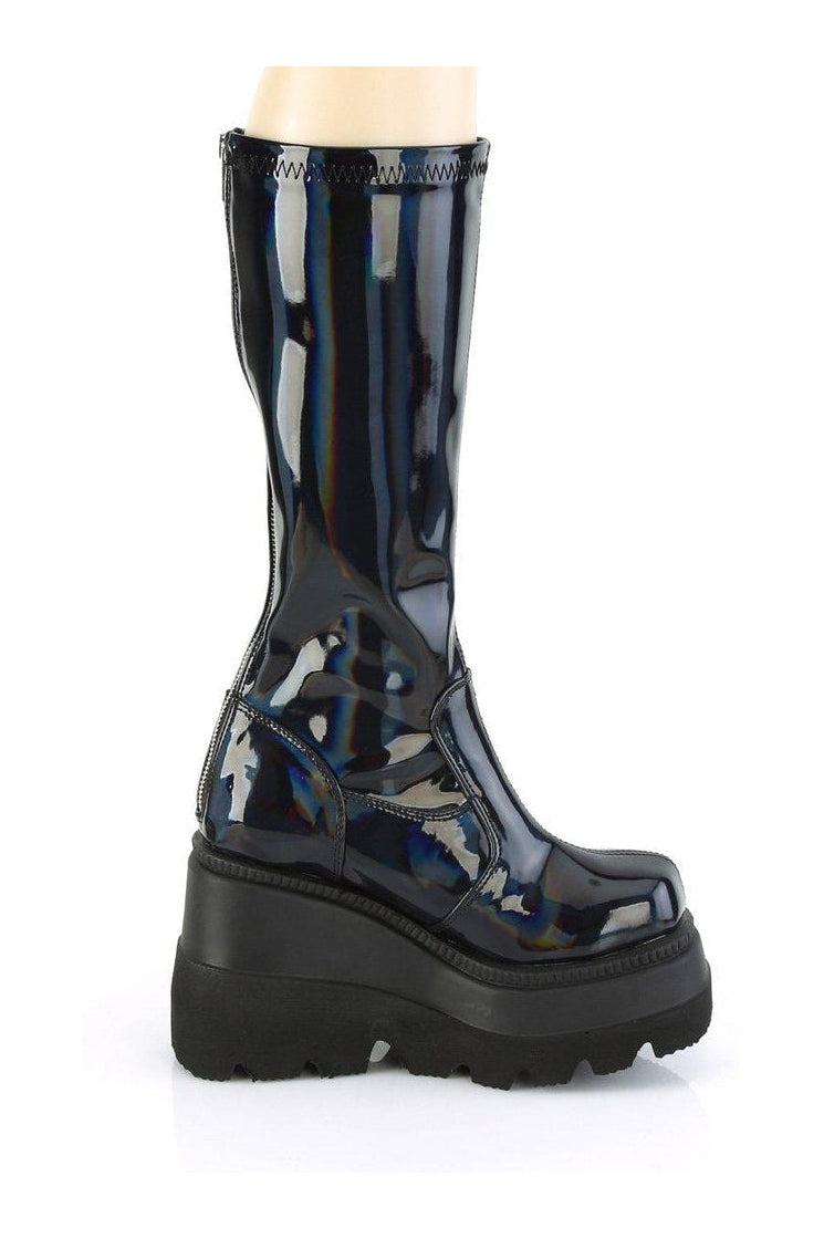 Demonia SHAKER-65 Knee Boot in Black Patent