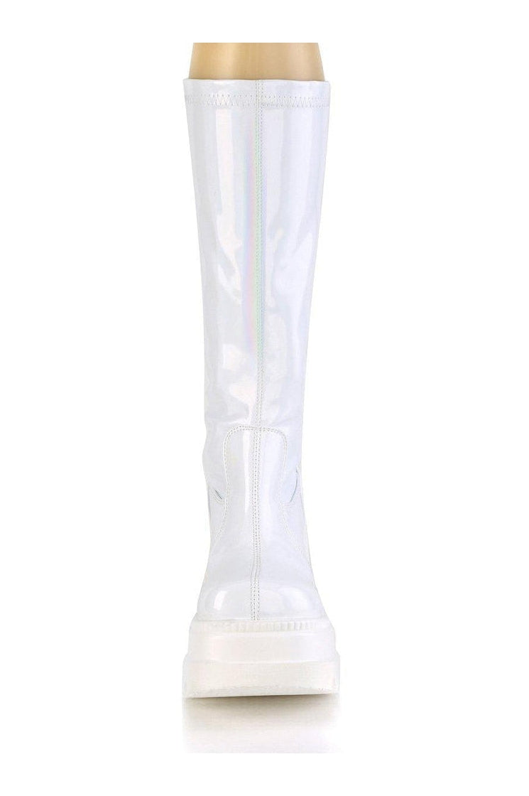 Demonia SHAKER-65 Knee Boot in Hologram Faux Leather