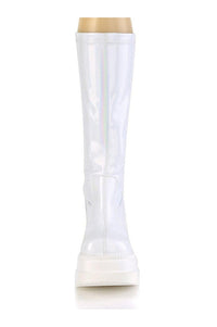 Demonia SHAKER-65 Knee Boot in Hologram Faux Leather