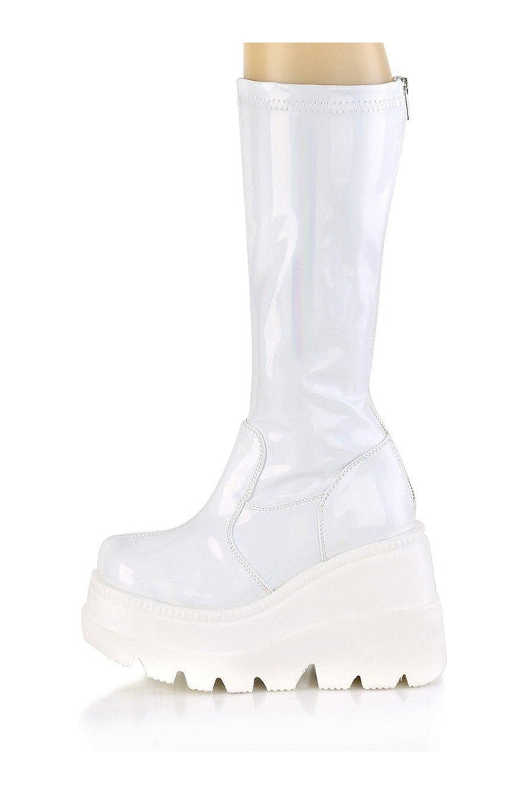 Demonia SHAKER-65 Knee Boot in Hologram Faux Leather