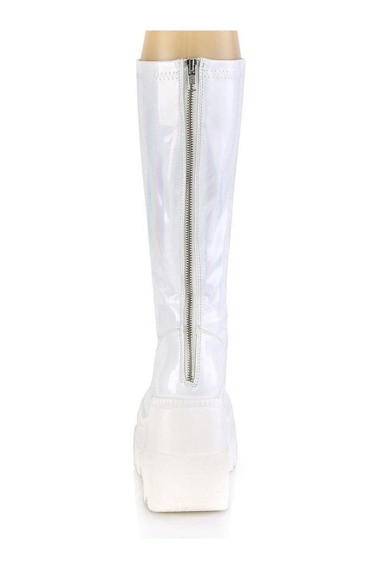 Demonia SHAKER-65 Knee Boot in Hologram Faux Leather