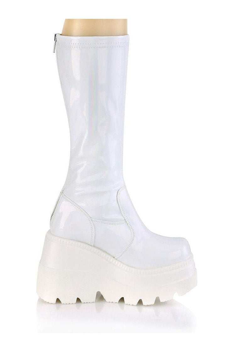 SHAKER-65 Knee Boot | Hologram Faux Leather-Knee Boots-Demonia-SEXYSHOES.COM