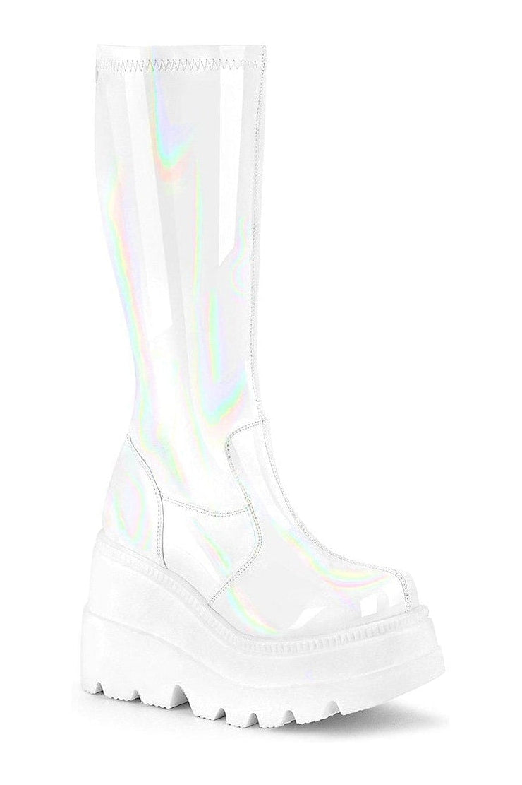 SHAKER-65 Knee Boot | Hologram Faux Leather-Knee Boots-Demonia-SEXYSHOES.COM