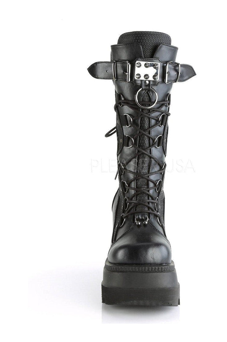 Demonia SHAKER-70 Combat Boot in Black Faux Leather