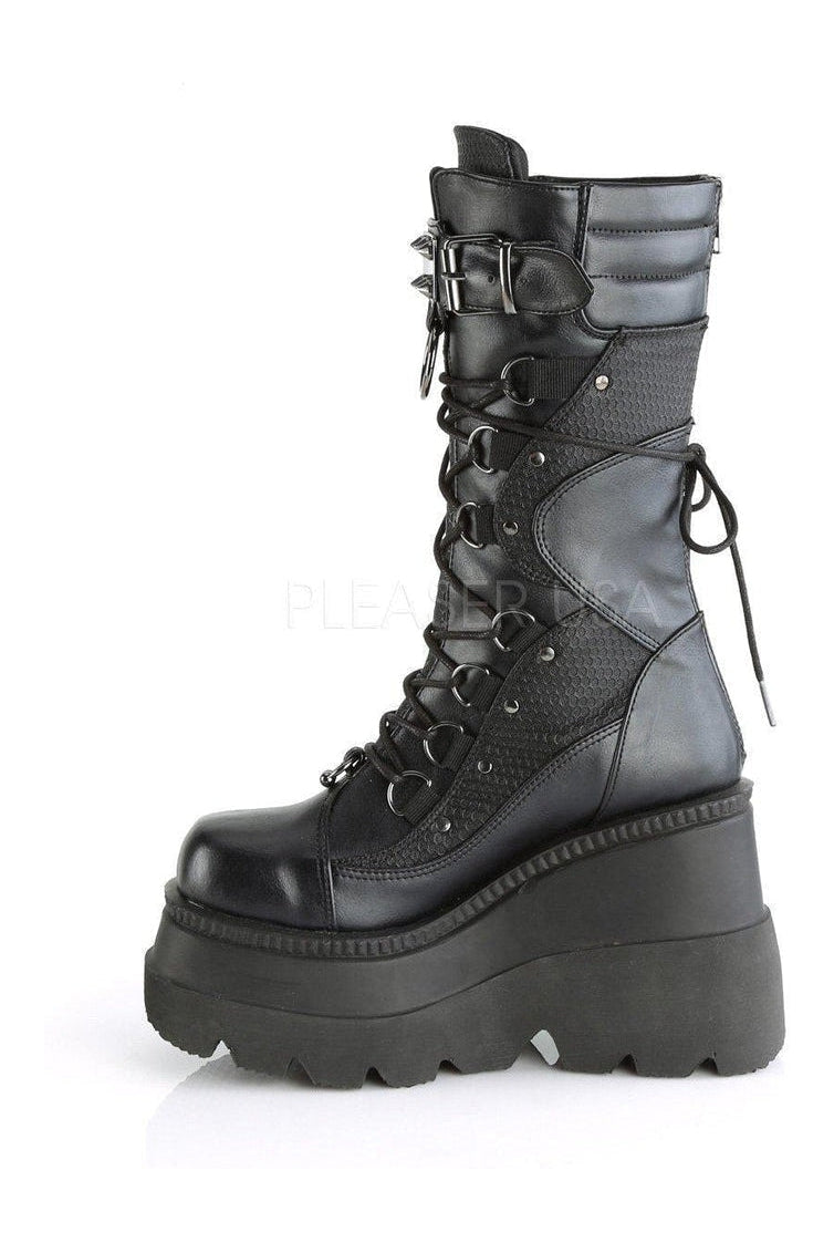 Demonia SHAKER-70 Combat Boot in Black Faux Leather