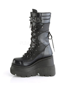 Demonia SHAKER-70 Combat Boot in Black Faux Leather