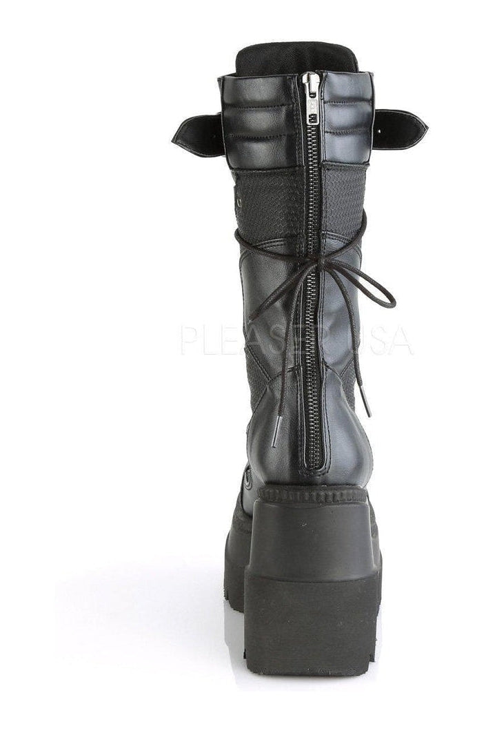 Demonia SHAKER-70 Combat Boot in Black Faux Leather