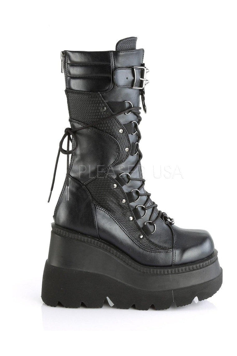 Demonia SHAKER-70 Combat Boot in Black Faux Leather