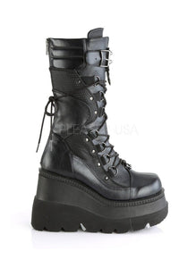 Demonia SHAKER-70 Combat Boot in Black Faux Leather