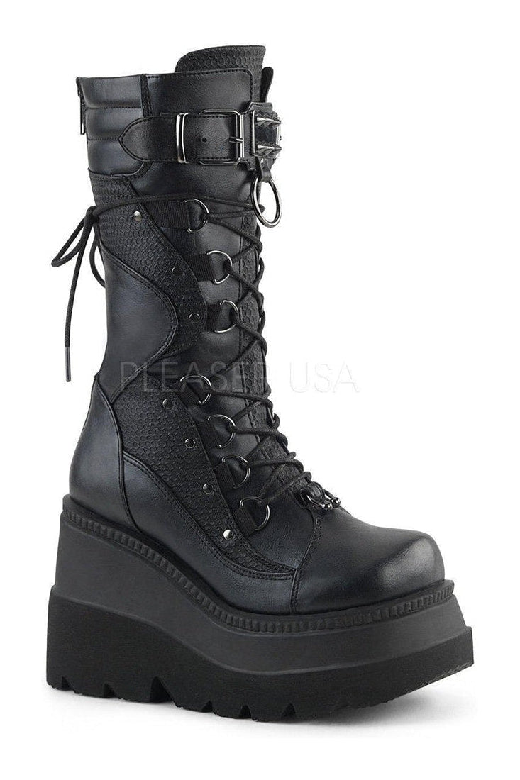 SHAKER-70 Combat Boot | Black Faux Leather-Demonia-SEXYSHOES.COM