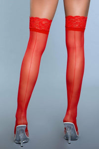 BeWicked Sheer Back Seam Thigh Highs in Red  from SexyShoes.com