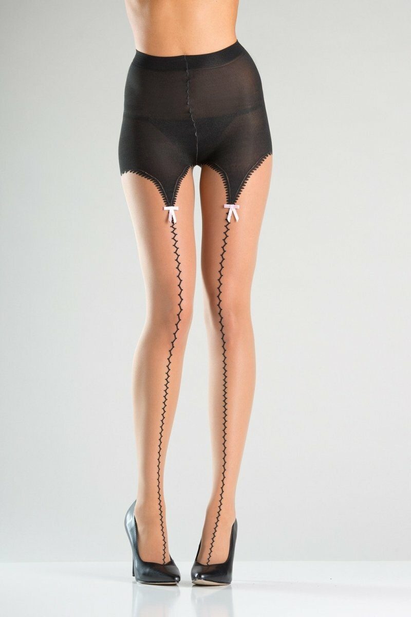 Sheer Faux Garter Strap Pantyhose-Pantyhose-BeWicked-Black-O/S-SEXYSHOES.COM