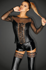 Sheer Long Sleeve Lace Up Fetish Top